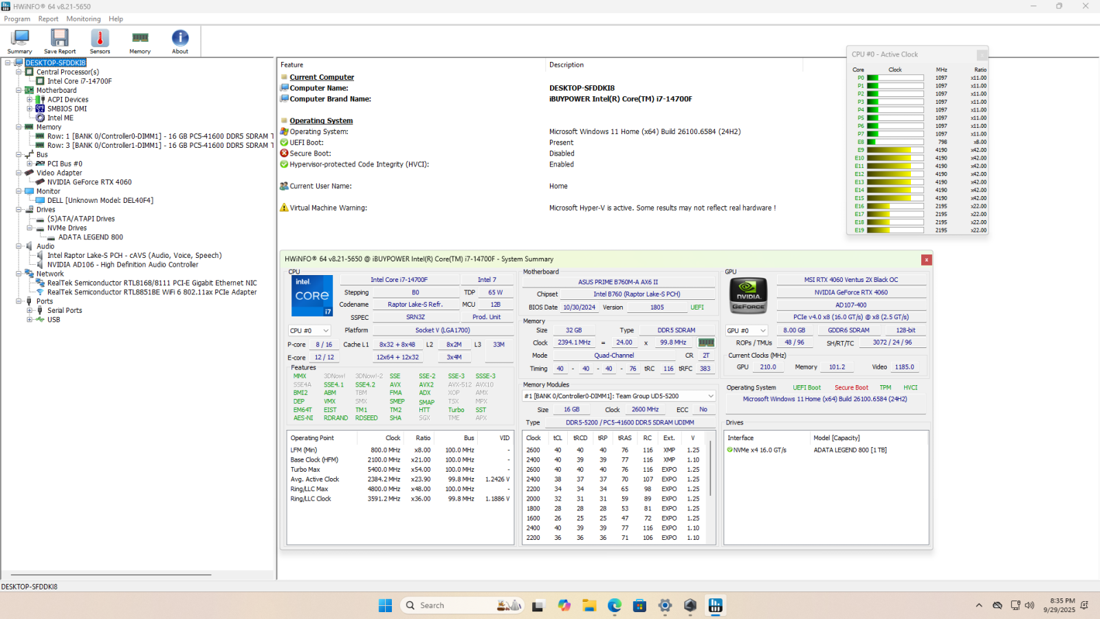 iBUYPOWER Gaming Desktop, i7-14700F, 32GB RAM, 1TB SSD, RTX 4060 8GB - hình ảnh